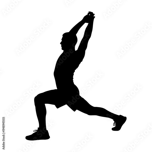 Man doing lunges yoga stretch, fitness silhouette vector illustration