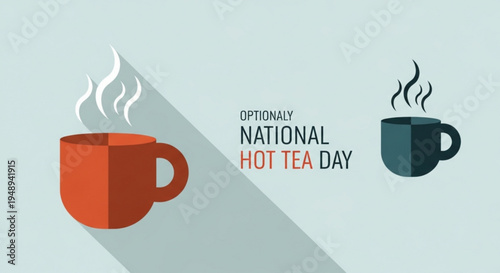 Steaming hot tea cups on national hot tea day warm beverages in red and green mugs on light background