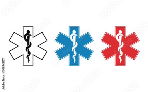 Medical Star Icons – Caduceus Snake Vector Collection