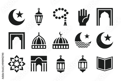 Collection of vector icons representing islamic culture and traditions