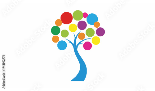 Abstract colorful tree vector illustration with vibrant circular leaves modern decorative nature design isolated on white