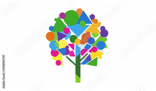 Abstract geometric colorful tree made of polygon shapes modern creative nature vector isolated on white background