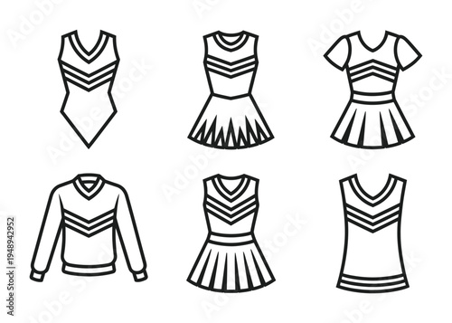 Vector of various cheerleader outfits in a design style