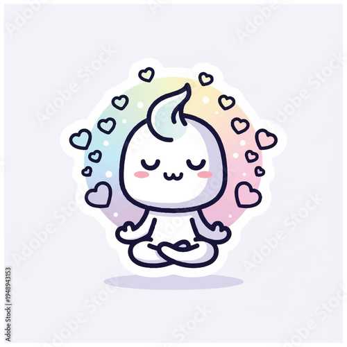 Cute Cartoon Character Meditates Peacefully.