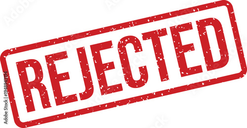 A distinct red rectangular rubber stamp plainly presents the word Rejected on a simple white background