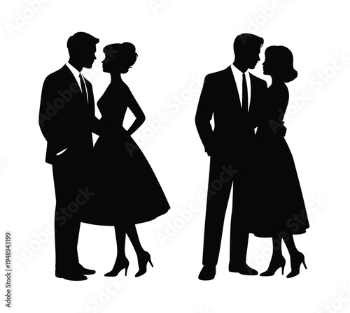Silhouette vector of a couple dancing in formal attire during a social VEent
