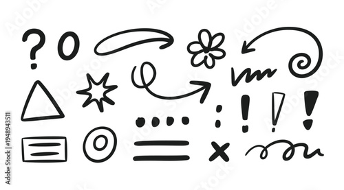Variety of hand-drawn vector doodles and symbols