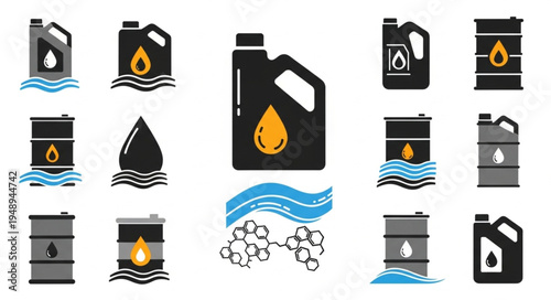 Oil Spill Icons Set - Environmental Disaster and Pollution Concept.