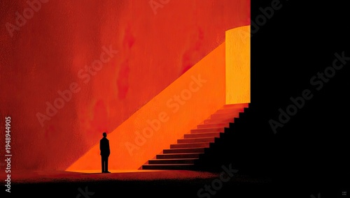 Wallpaper Mural Silhouette of person facing illuminated stairs leading to bright opening Torontodigital.ca