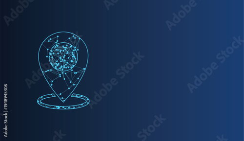 Abstract digital location pin icon illustrating global network connections and data technology.