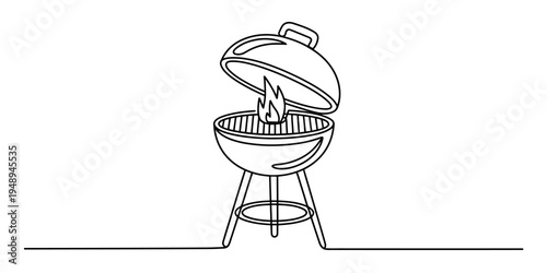 line drawing of barbecue grill with flames
