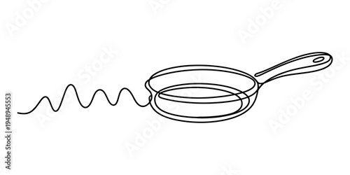 Black line drawing of frying pan with wavy heat lines
