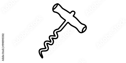 black line drawing of a wine corkscrew