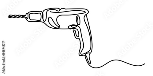 line art illustration of cordless power drill isolated on white background