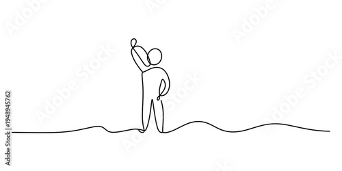 man standing on hill looking out, minimalist line art