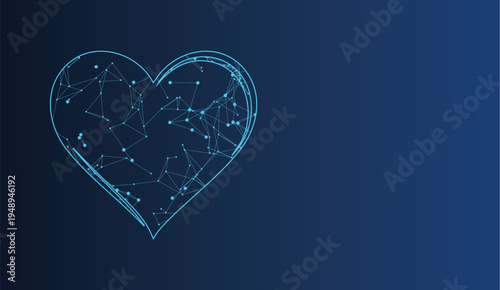 Abstract digital heart design showing data connections, network, and technology.