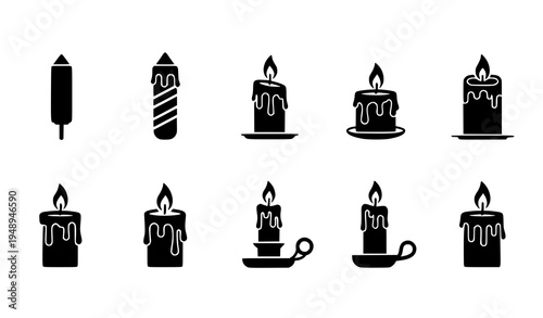 Candle icon set black vector silhouettes 10 EPS minimalist flame symbols