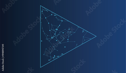 Geometric triangle filled with abstract network of interconnected digital nodes and lines.