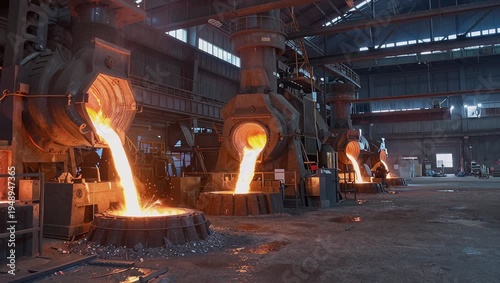 Molten Metal Pouring in Industrial Foundry Processing Plant