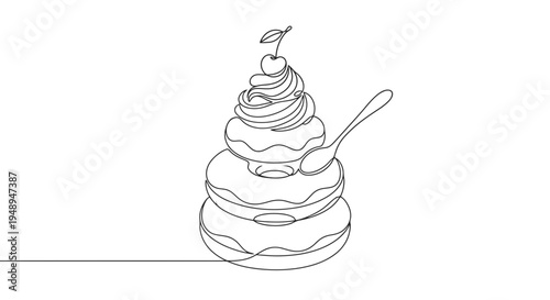 Soft serve ice cream swirl line art vector illustration