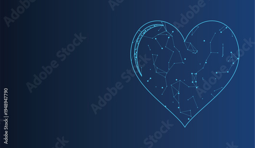 Abstract geometric heart shape with interconnected dots and lines, symbolizing modern connections.