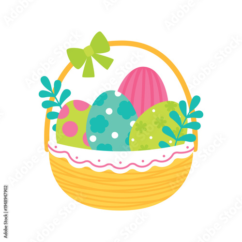 colorful easter basket with floral for easter holiday flyer, poster and greeting card