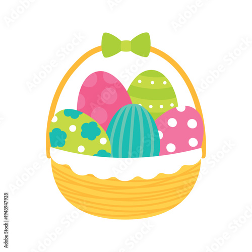 colorful easter basket for easter holiday flyer, poster and greeting card