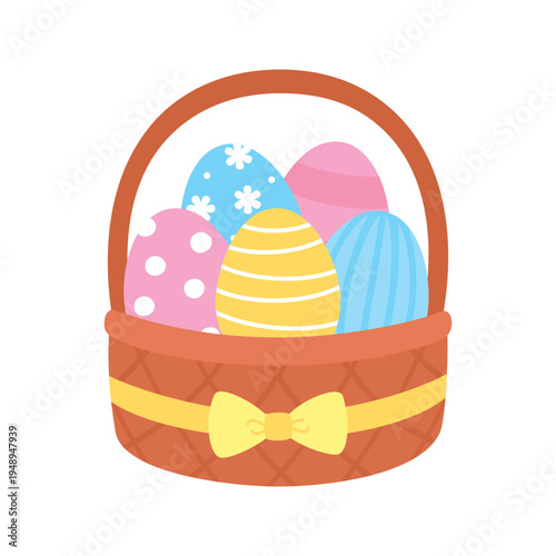 colorful easter basket for easter holiday flyer, poster and greeting card