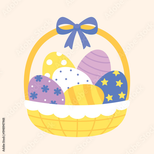 colorful easter basket for easter holiday flyer, poster and greeting card