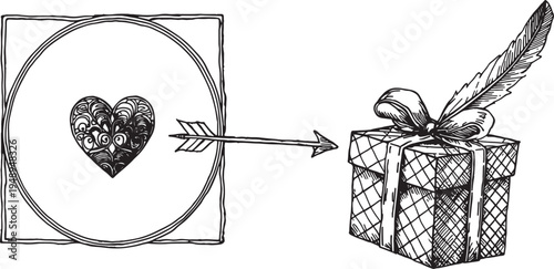 Hand drawn heart and bow vector illustration