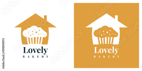 Lovely bakery logo set with house and cupcake