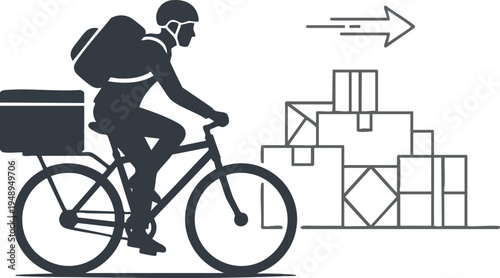 Courier on Bicycle Delivering Packages Vector Illustration