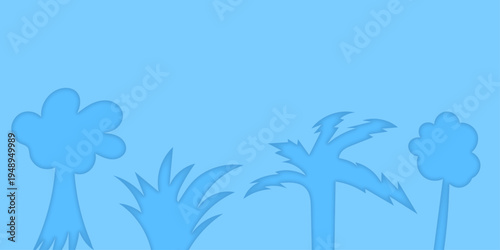 Blue Trees Silhouette: A whimsical collection of stylized tree silhouettes gracefully dance across a serene, gradient blue backdrop, a minimalist design.