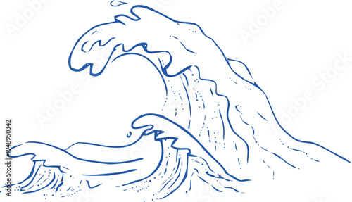 Wave sketch hand drawn line ink water shape. Ocean or sea water tide, ink vintage splash.