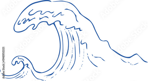 Wave sketch hand drawn line ink water shape. Ocean or sea water tide, ink vintage splash.