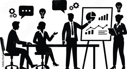 Business Team Presentation and Brainstorming Session Silhouette