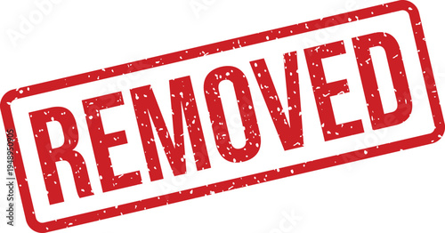 A textured red rectangular stamp displaying the prominent word REMOVED against a clean white backdrop