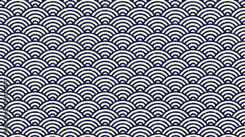 Seamless repeating pattern of traditional japanese ocean waves in a minimalist black and white design vector illustration with clean