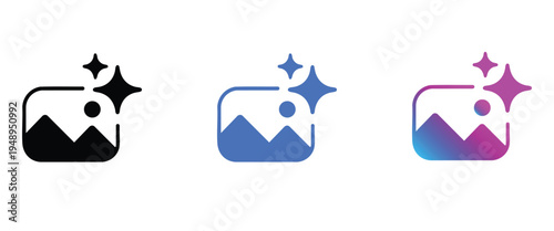 Collection of colorful gallery icon vector  with starburst effects in black blue and purple gradient color.