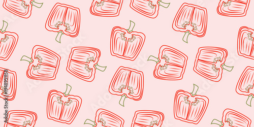 bell pepper seamless pattern. paprika seamless pattern. sliced red bell pepper with outlined style seamless pattern background illustration.