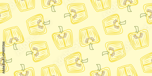 bell pepper seamless pattern. paprika seamless pattern. seamless pattern of sliced yellow bell pepper background illustration with outlined style