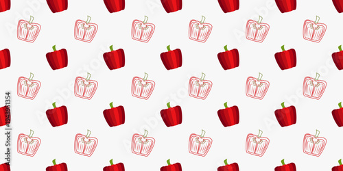 bell pepper seamless pattern. paprika seamless pattern.  sliced and whole red bell pepper background illustration
