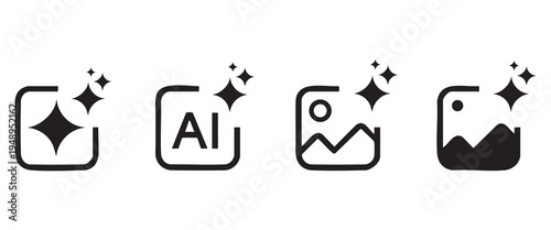 Black icons of photo editing tools and effects with ai sparkles