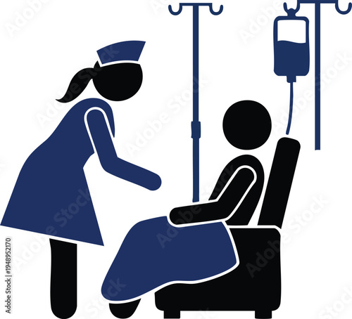 Medical Nurse Attending Patient with IV Drip Pictogram Icon