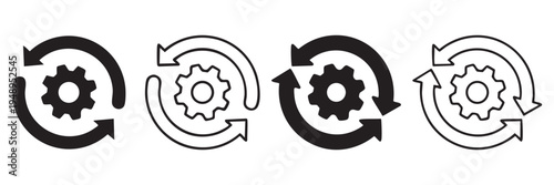 Four gear icons with circular arrows on for business process concepts