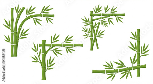 Collection of vibrant green bamboo corner elements, perfect for adding a natural, elegant, or Asian-inspired decorative touch to any design project, background, or frame