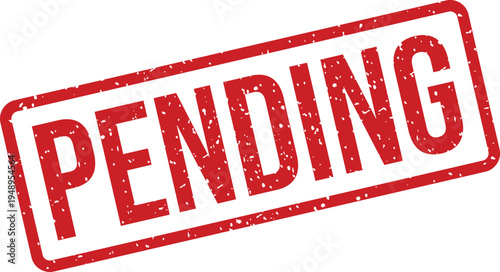 Prominent red grunge effect rubber stamp displaying the single word PENDING on a bright white background