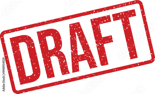 Red draft rubber stamp impression on a clean white background indicating a document is in progress