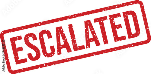Red escalated rubber stamp impression on a clean white background showing increased priority