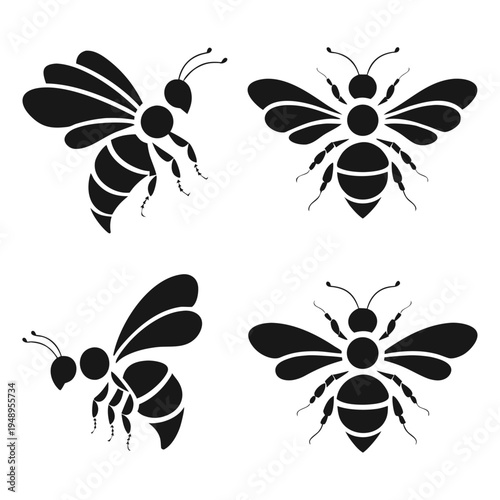 Honey Bee and Wasp Mascot Logo Vector Silhouette Icon Set.